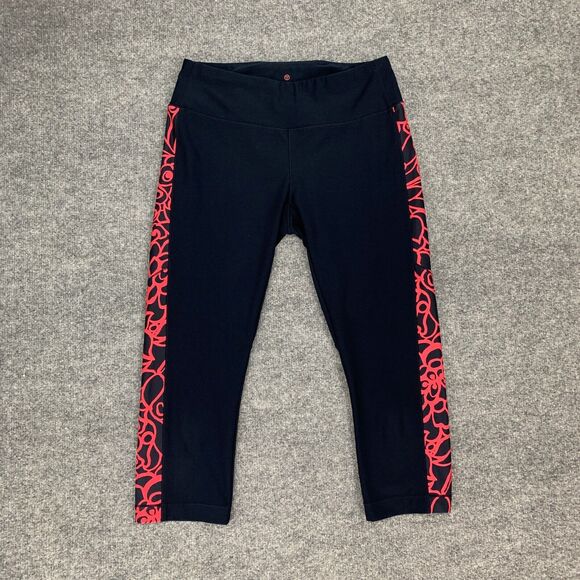 T By Talbots Leggings Women XS Extra Small Navy Hot Pink Side Print Pull On Crop - Picture 2 of 11